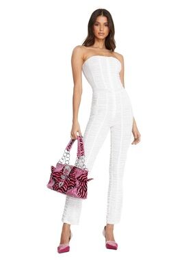 i.am.gia ophelia ruffle ruched white fitted jumpsuit catsuit strapless